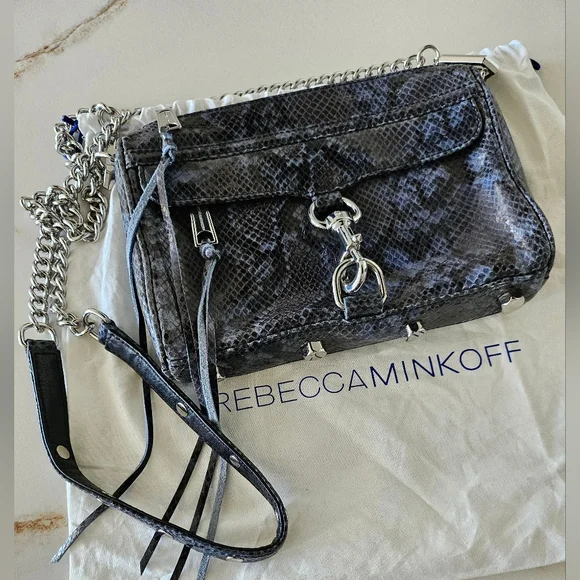 Rebecca Minkoff Sunday Blue Snake Mini Bag Leather - Picture 1 of 16